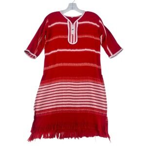 Vintage Red Boho Fringe Tunic Caftan Cover Up Size 40